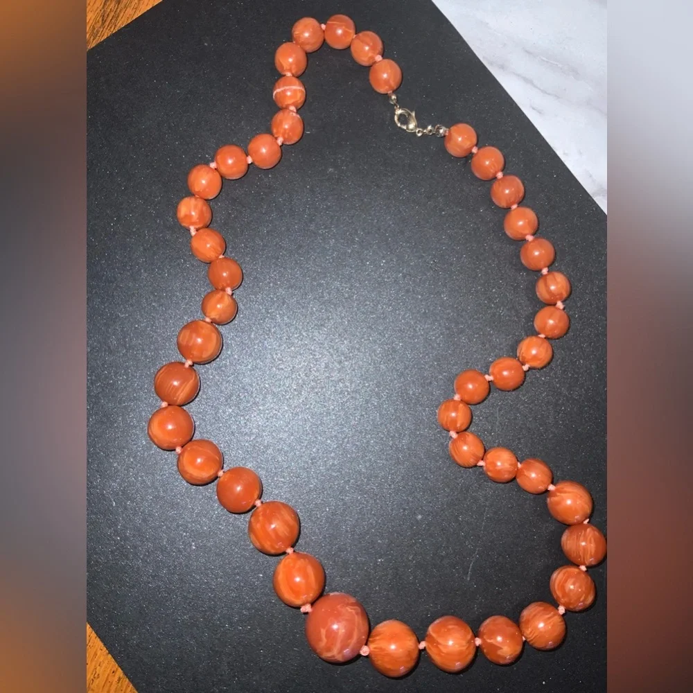 Vintage Chunky Orange Beaded Boho Necklace - Picture 8 of 8